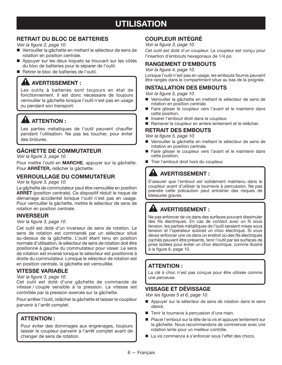 Utilisation | Ryobi P230 User Manual | Page 16 / 28