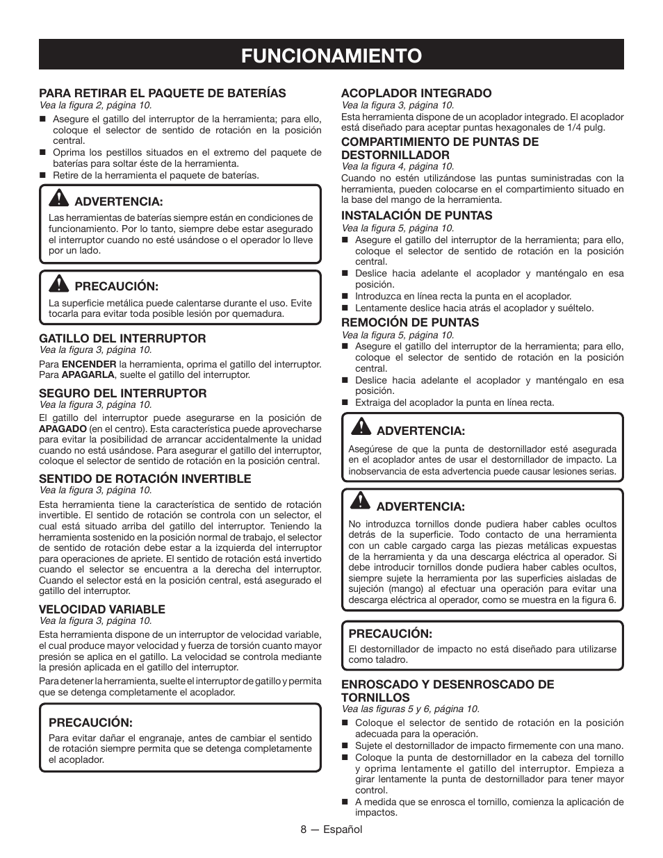 Funcionamiento | Ryobi P230 User Manual | Page 24 / 28