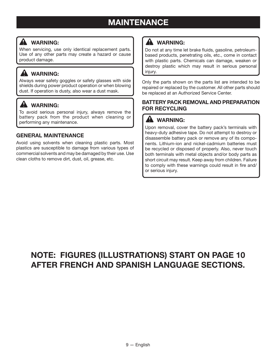 Maintenance | Ryobi P230 User Manual | Page 9 / 28