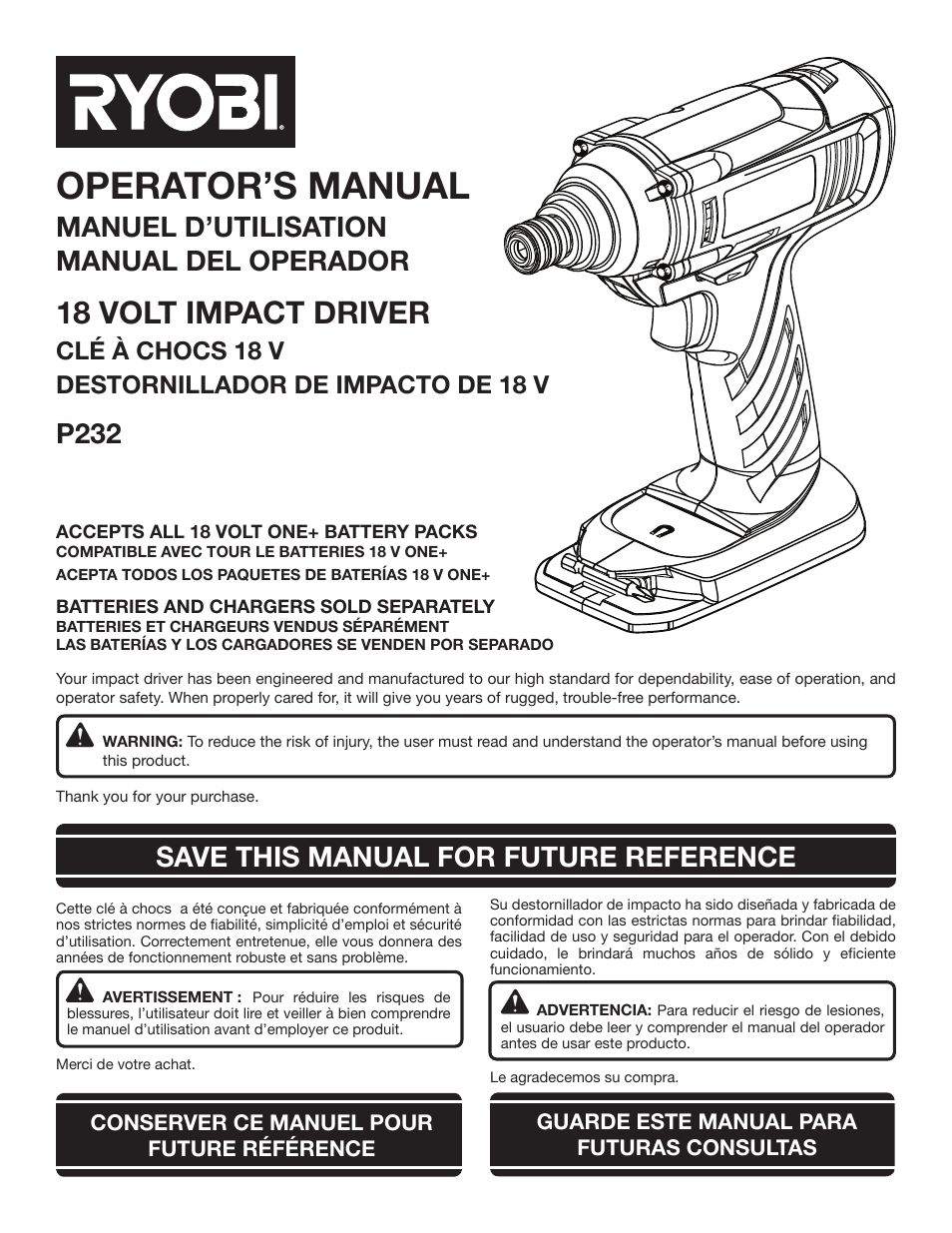 Ryobi P232 User Manual | 28 pages