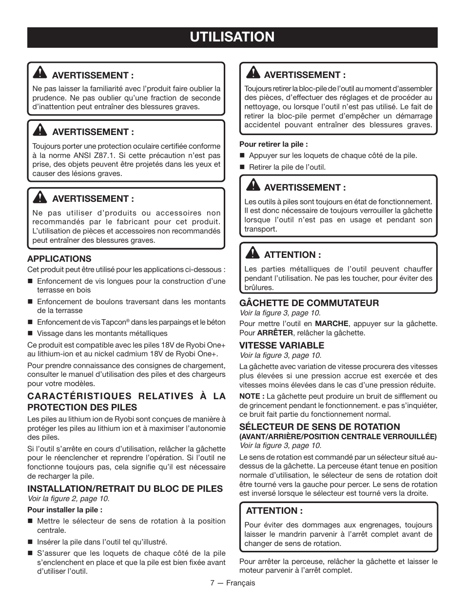 Utilisation | Ryobi P232 User Manual | Page 16 / 28