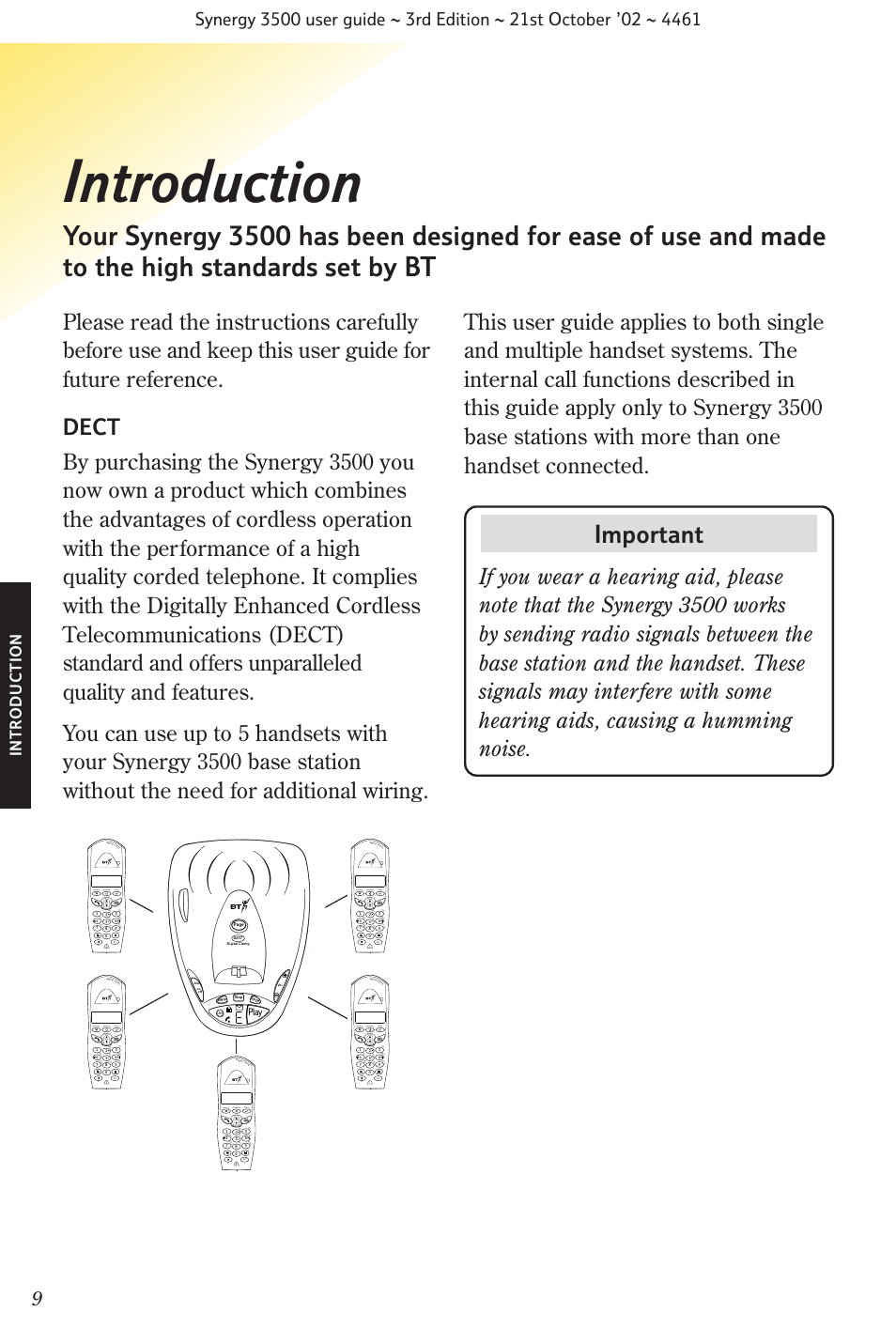 Introduction, Important, Intr oduction | BT Synergy 3500 User Manual | Page 12 / 70