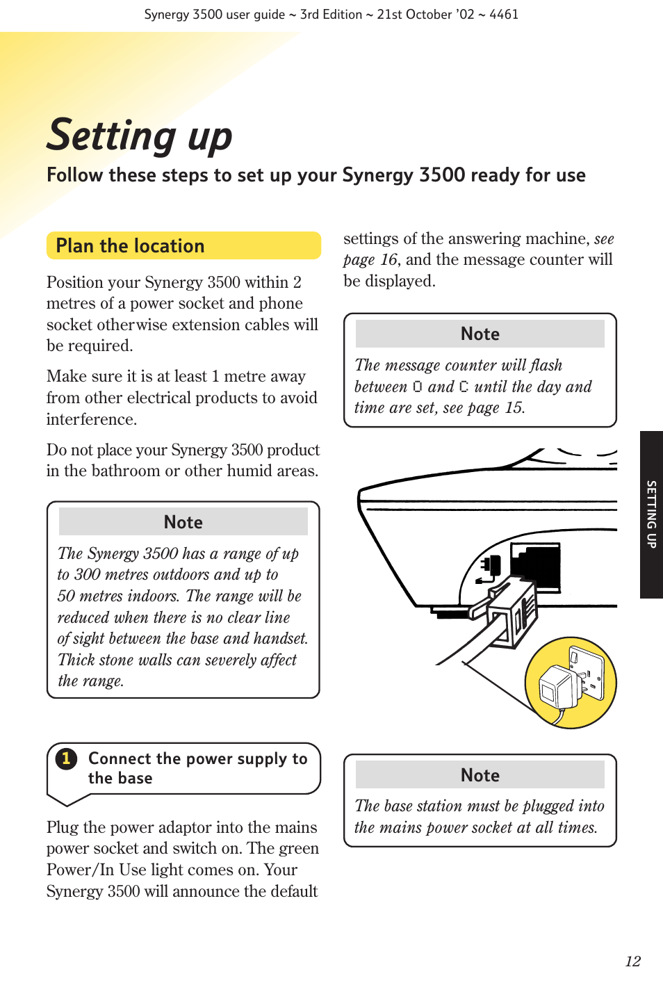 Setting up, Plan the location | BT Synergy 3500 User Manual | Page 15 / 70