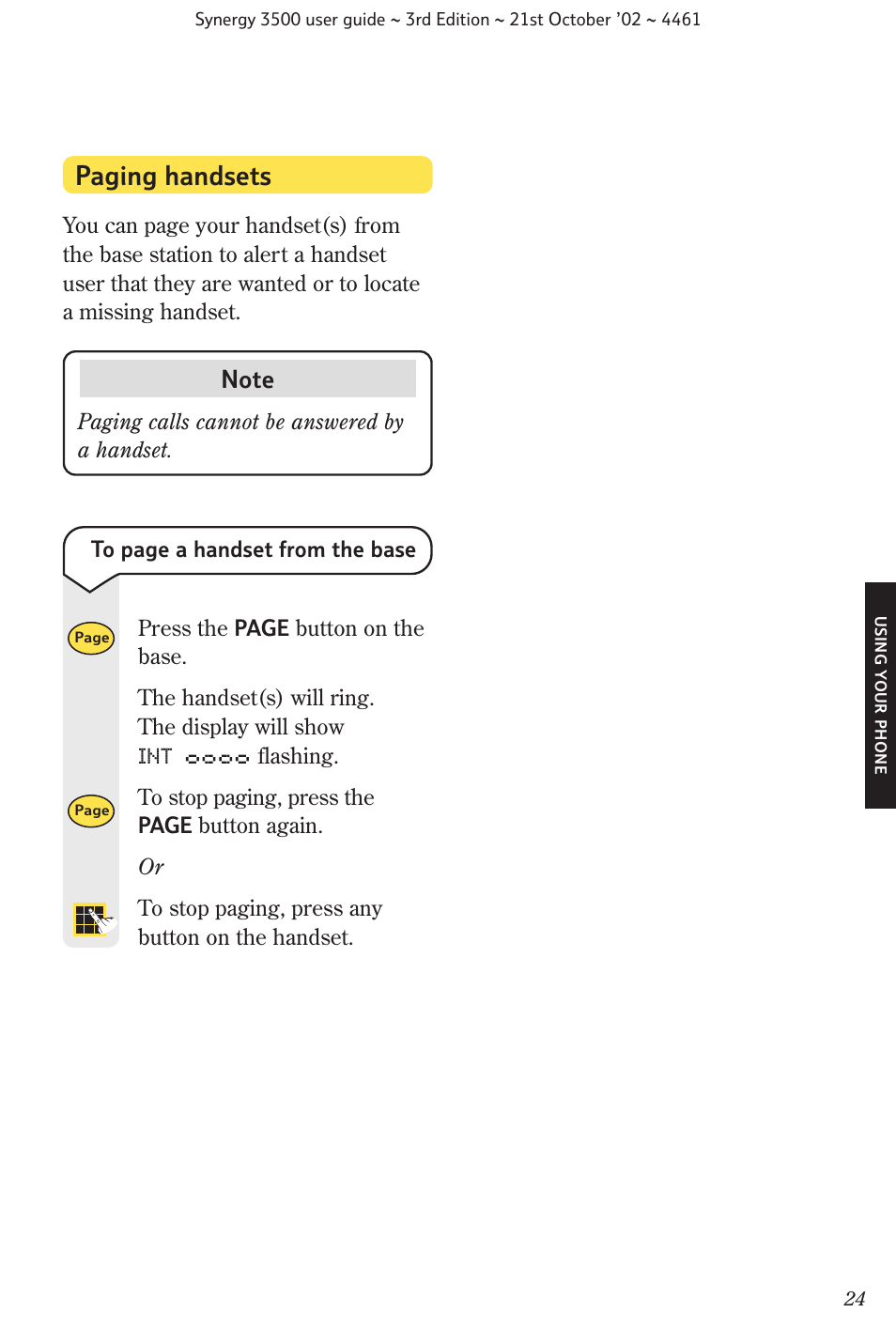 Paging handsets | BT Synergy 3500 User Manual | Page 27 / 70
