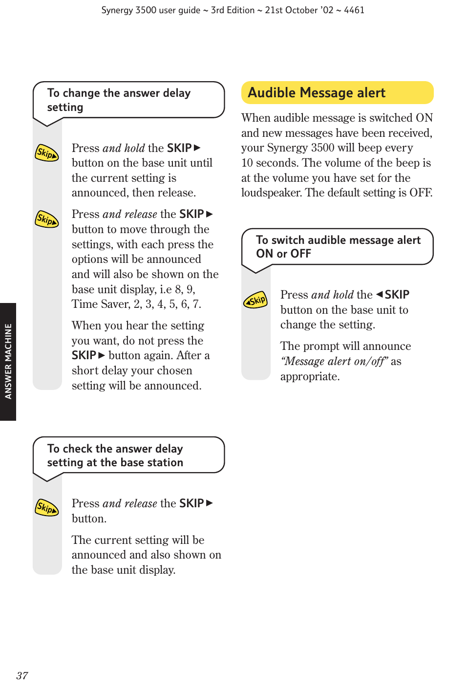 Audible message alert | BT Synergy 3500 User Manual | Page 40 / 70