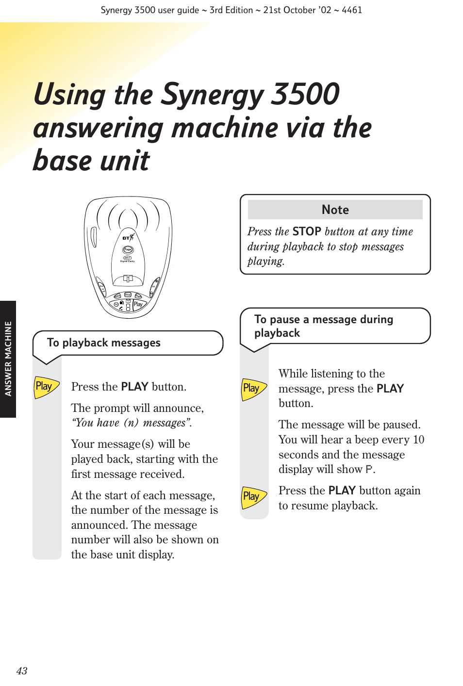 Play | BT Synergy 3500 User Manual | Page 46 / 70
