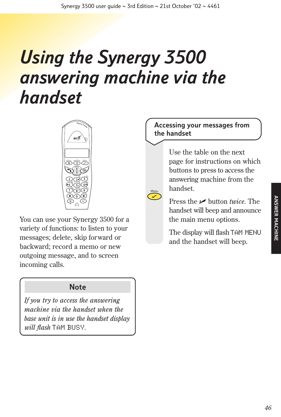 Ans wer ma chine | BT Synergy 3500 User Manual | Page 49 / 70
