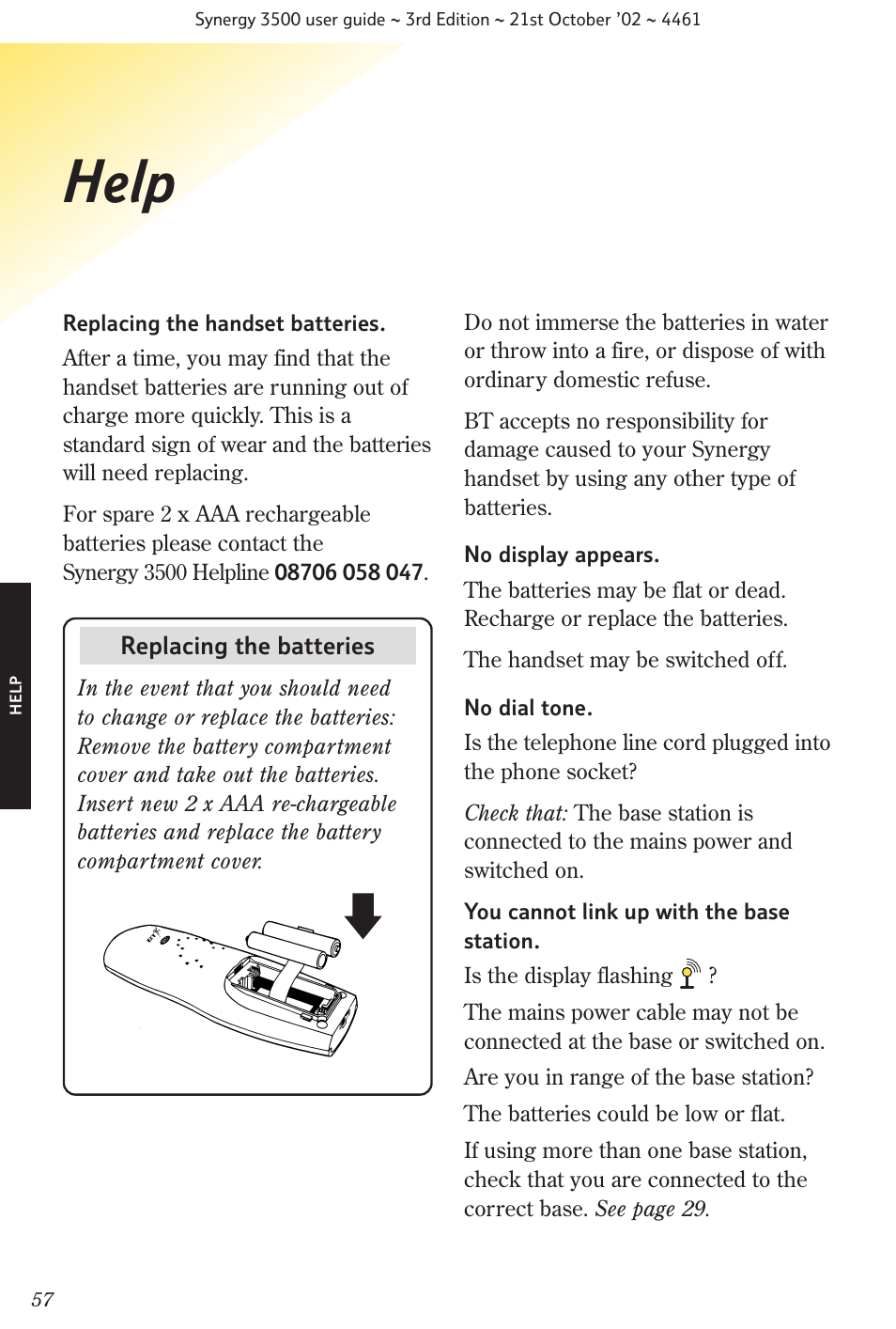 Help | BT Synergy 3500 User Manual | Page 60 / 70