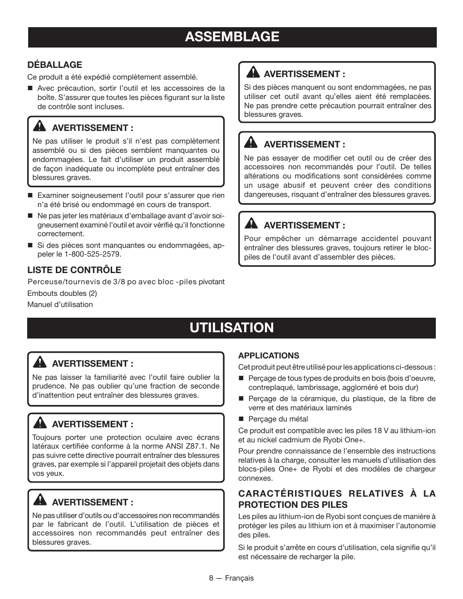 Utilisation, Assemblage | Ryobi P240 User Manual | Page 18 / 36