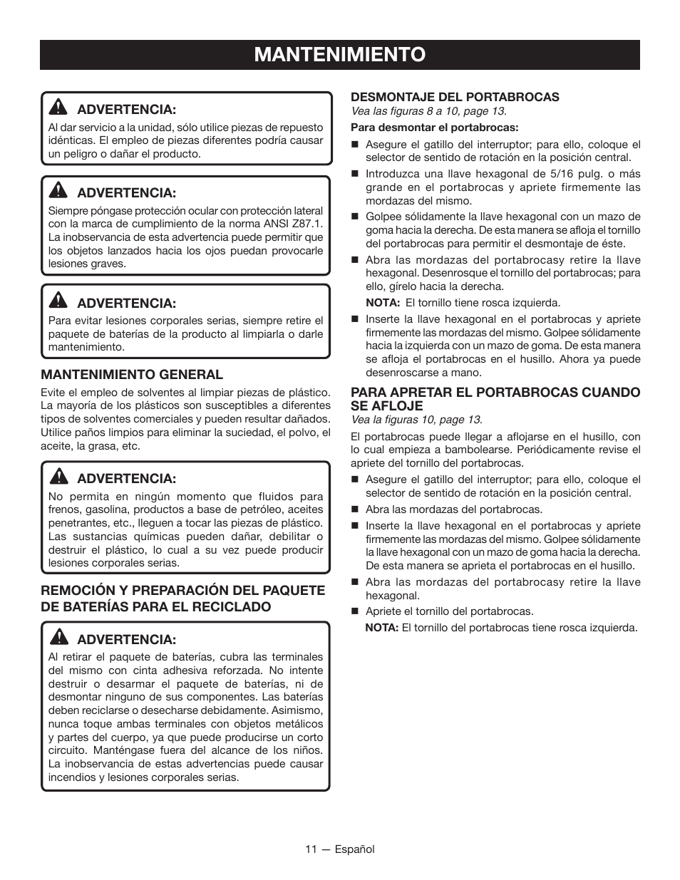 Mantenimiento | Ryobi P240 User Manual | Page 31 / 36