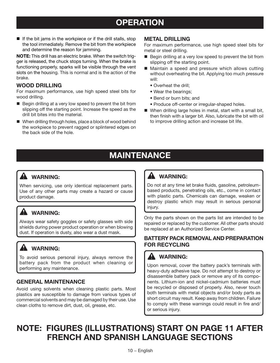 Operation, Maintenance | Ryobi P250 User Manual | Page 10 / 32