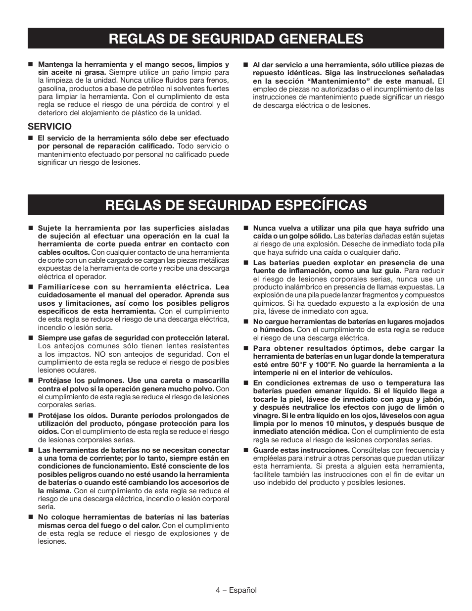 Servicio | Ryobi P250 User Manual | Page 22 / 32
