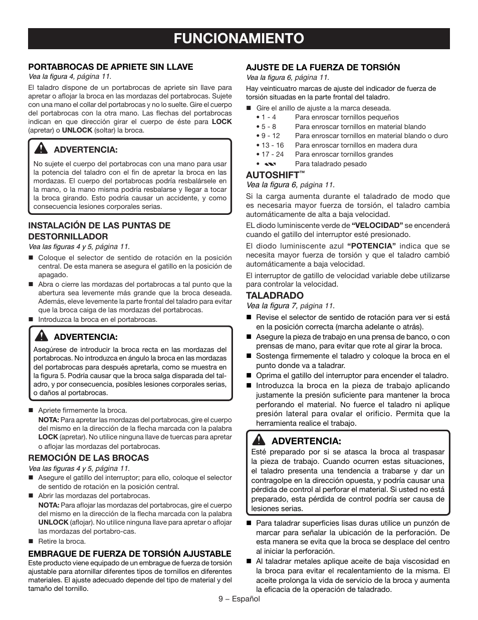 Funcionamiento | Ryobi P250 User Manual | Page 27 / 32