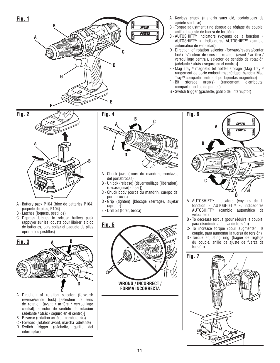 Fig. 1, Fig. 2, Fig. 3 | Fig. 4, Fig. 5, Fig. 6, Fig. 7 | Ryobi P250 User Manual | Page 29 / 32