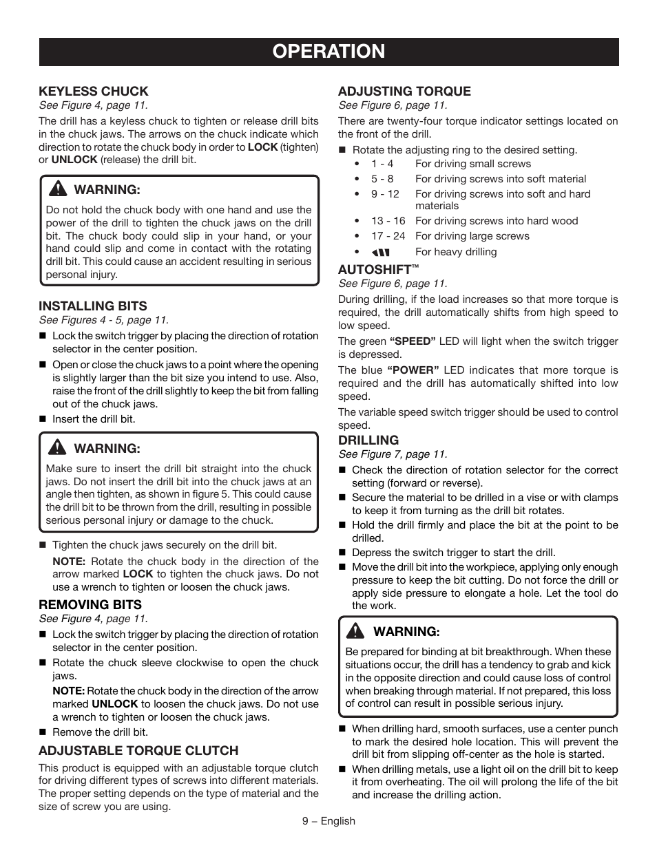 Operation | Ryobi P250 User Manual | Page 9 / 32