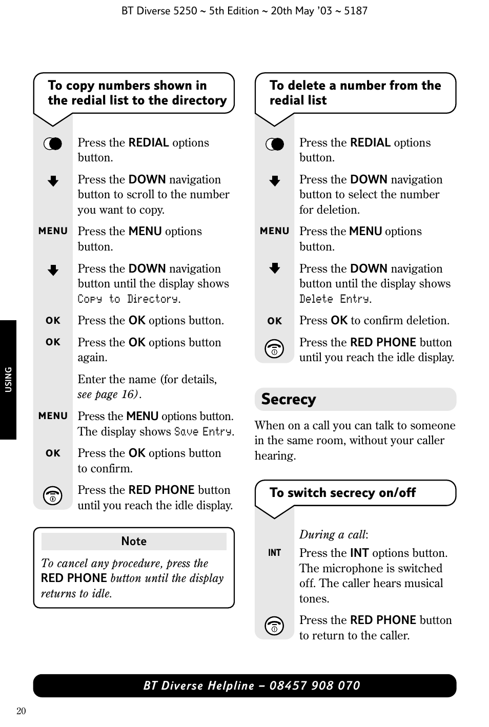 Secrecy | BT Diverse 5250 User Manual | Page 22 / 68