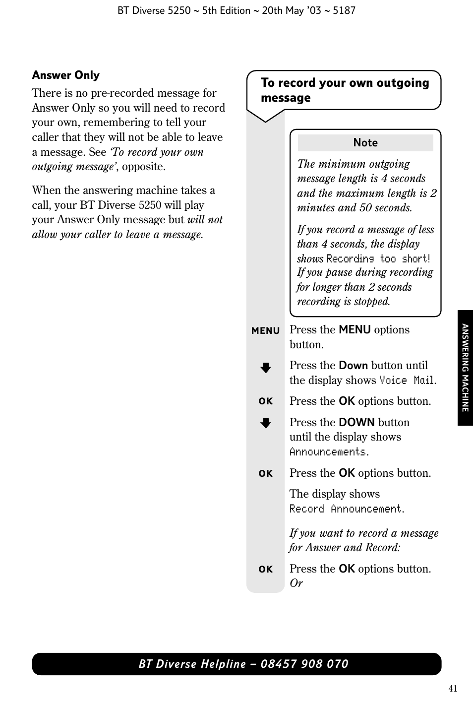 BT Diverse 5250 User Manual | Page 43 / 68