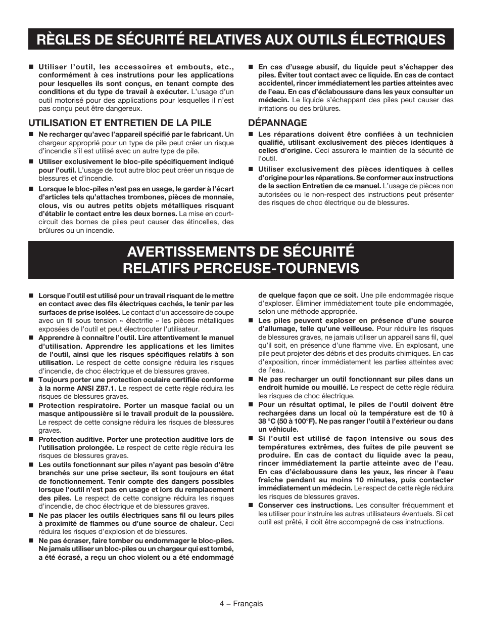 Utilisation et entretien de la pile, Dépannage | Ryobi P205G User Manual | Page 13 / 32