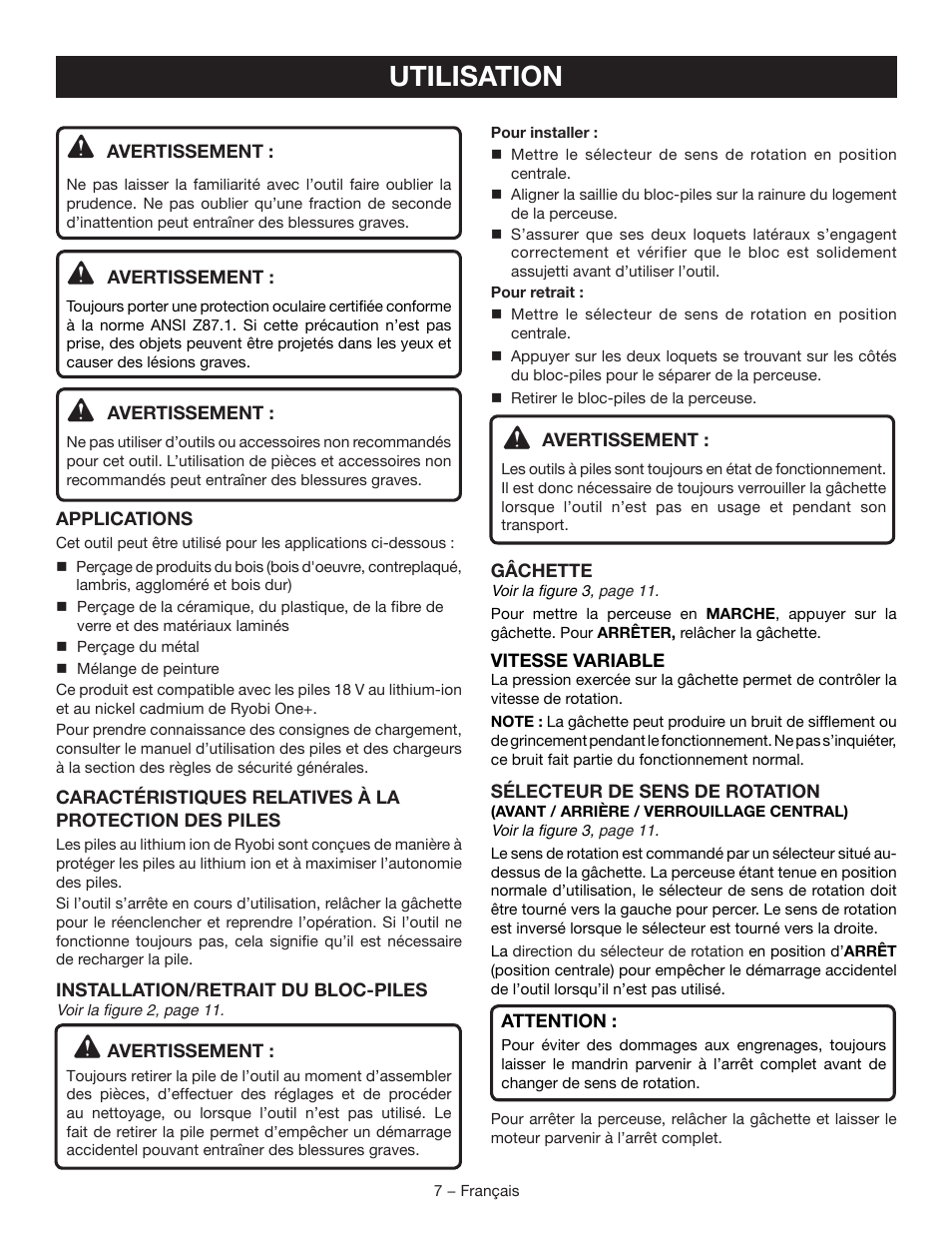 Utilisation | Ryobi P205G User Manual | Page 16 / 32