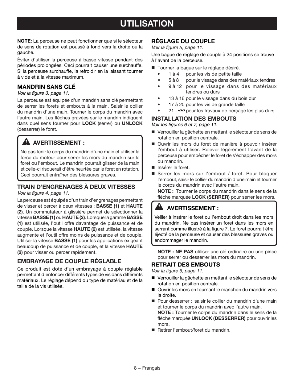 Utilisation | Ryobi P205G User Manual | Page 17 / 32