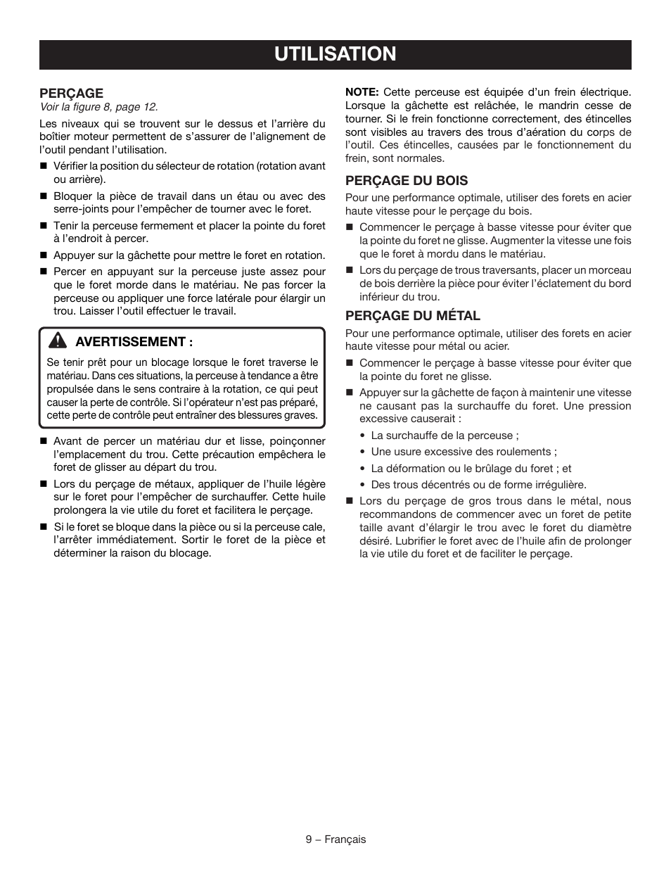 Utilisation | Ryobi P205G User Manual | Page 18 / 32