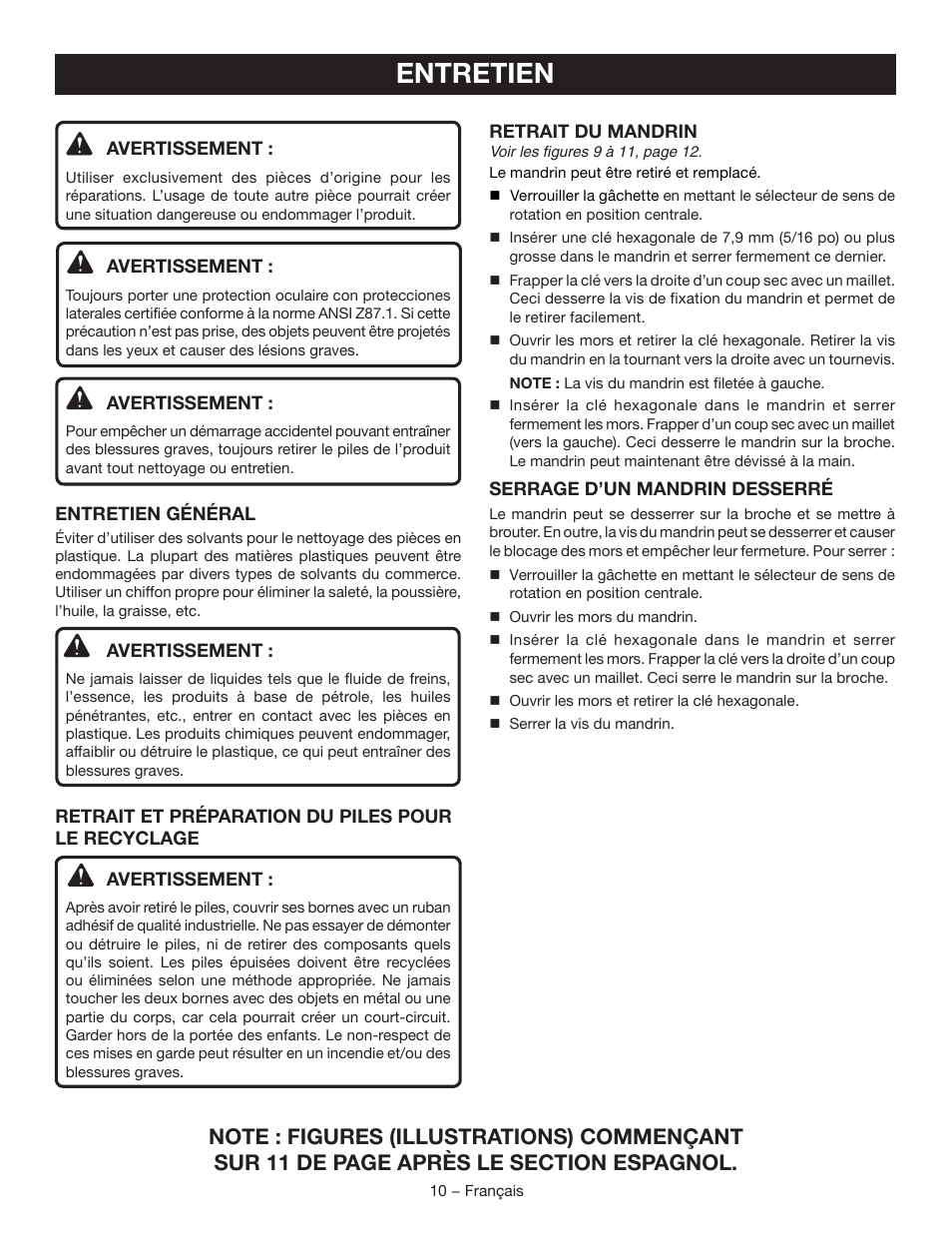Entretien | Ryobi P205G User Manual | Page 19 / 32
