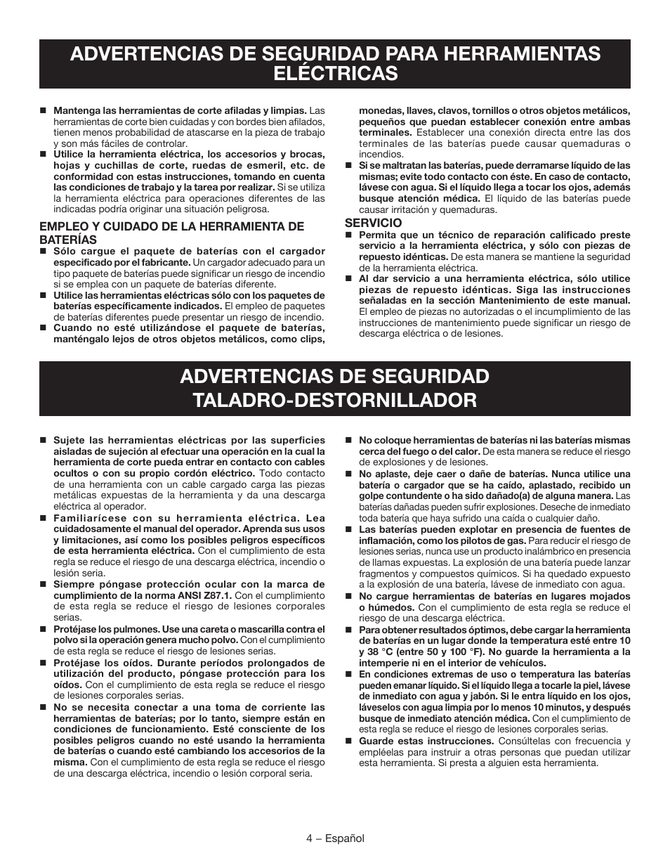 Advertencias de seguridad taladro-destornillador | Ryobi P205G User Manual | Page 22 / 32