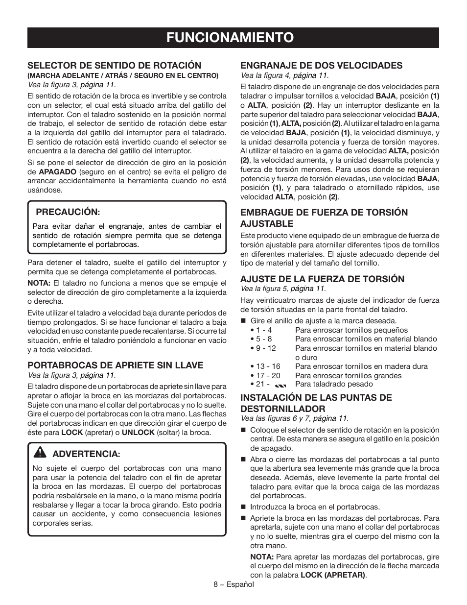 Funcionamiento | Ryobi P205G User Manual | Page 26 / 32