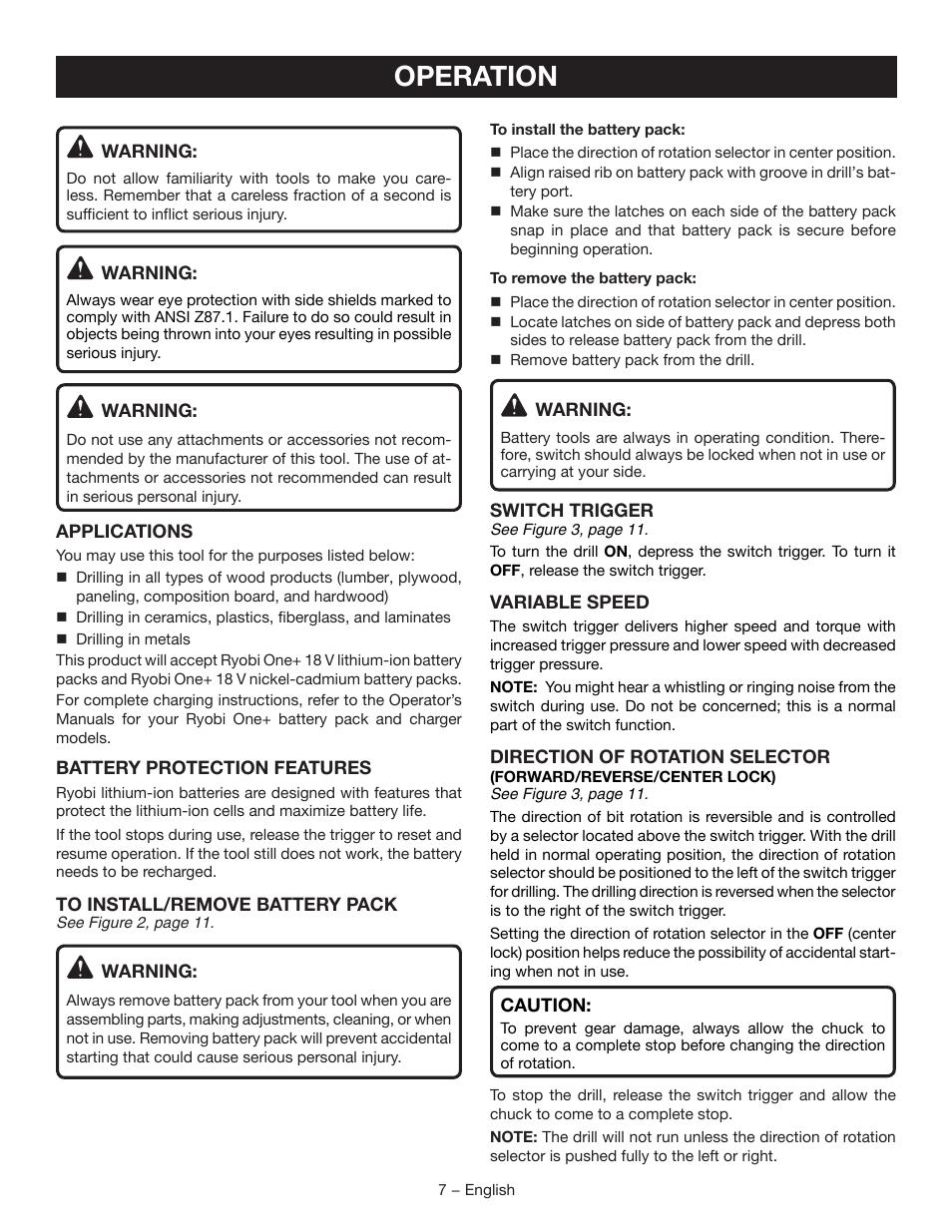 Operation | Ryobi P205G User Manual | Page 7 / 32