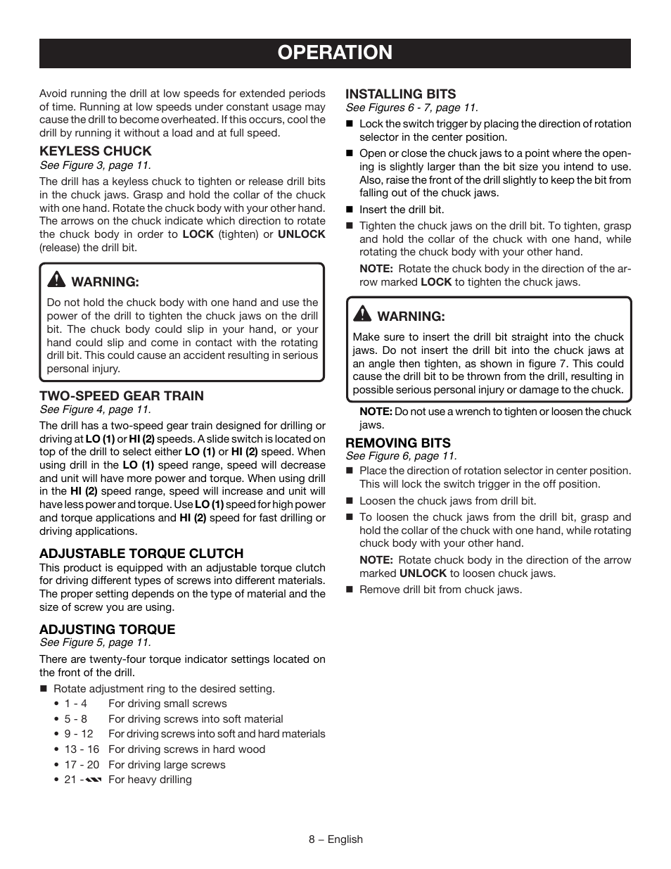Operation | Ryobi P205G User Manual | Page 8 / 32