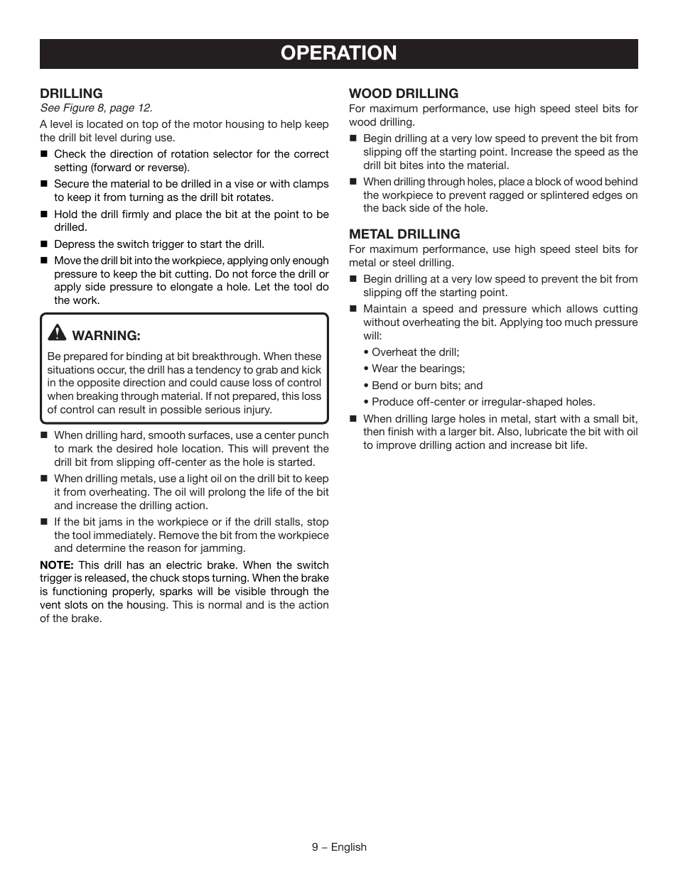 Operation | Ryobi P205G User Manual | Page 9 / 32