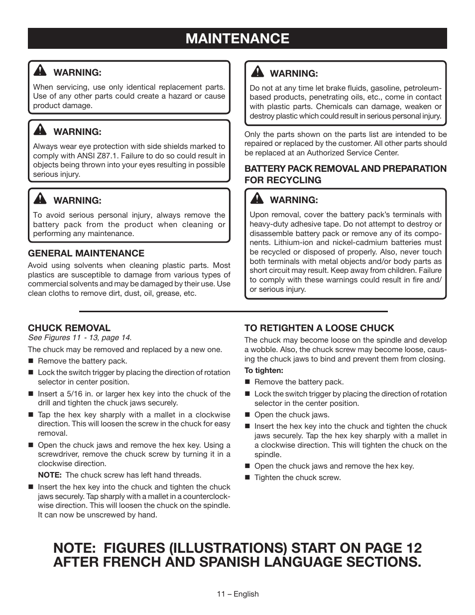 Maintenance | Ryobi P208B User Manual | Page 11 / 36