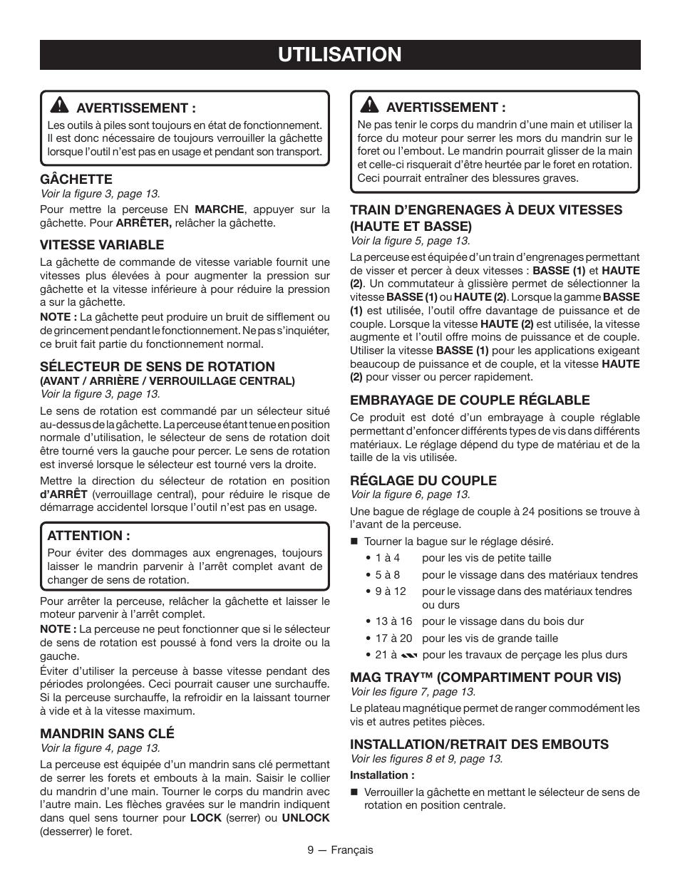 Utilisation | Ryobi P208B User Manual | Page 19 / 36
