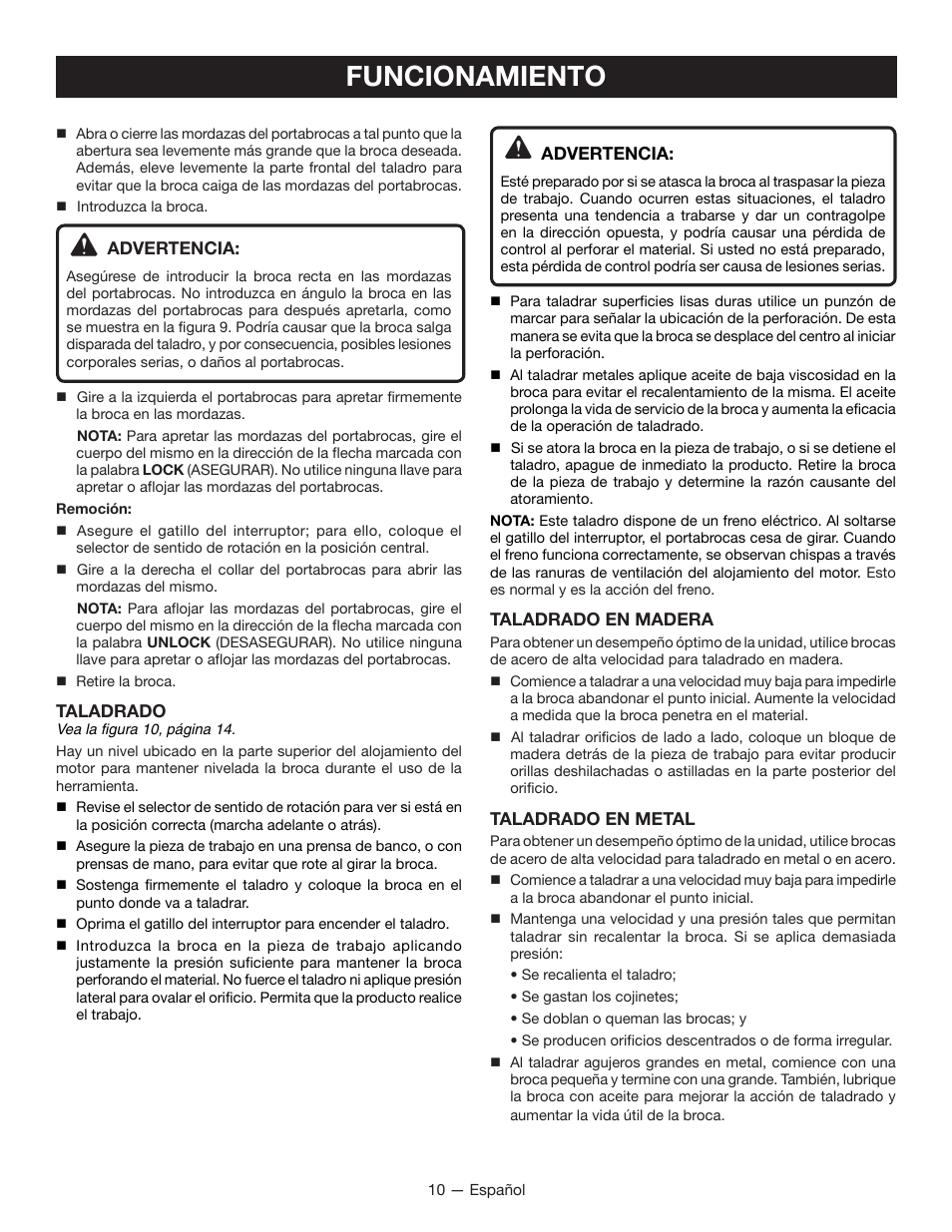 Funcionamiento | Ryobi P208B User Manual | Page 30 / 36