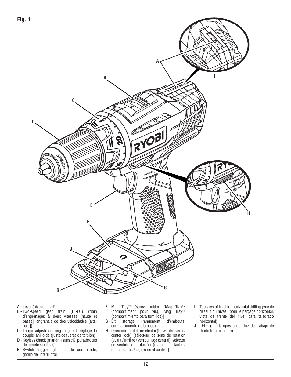 Fig. 1 | Ryobi P208B User Manual | Page 32 / 36