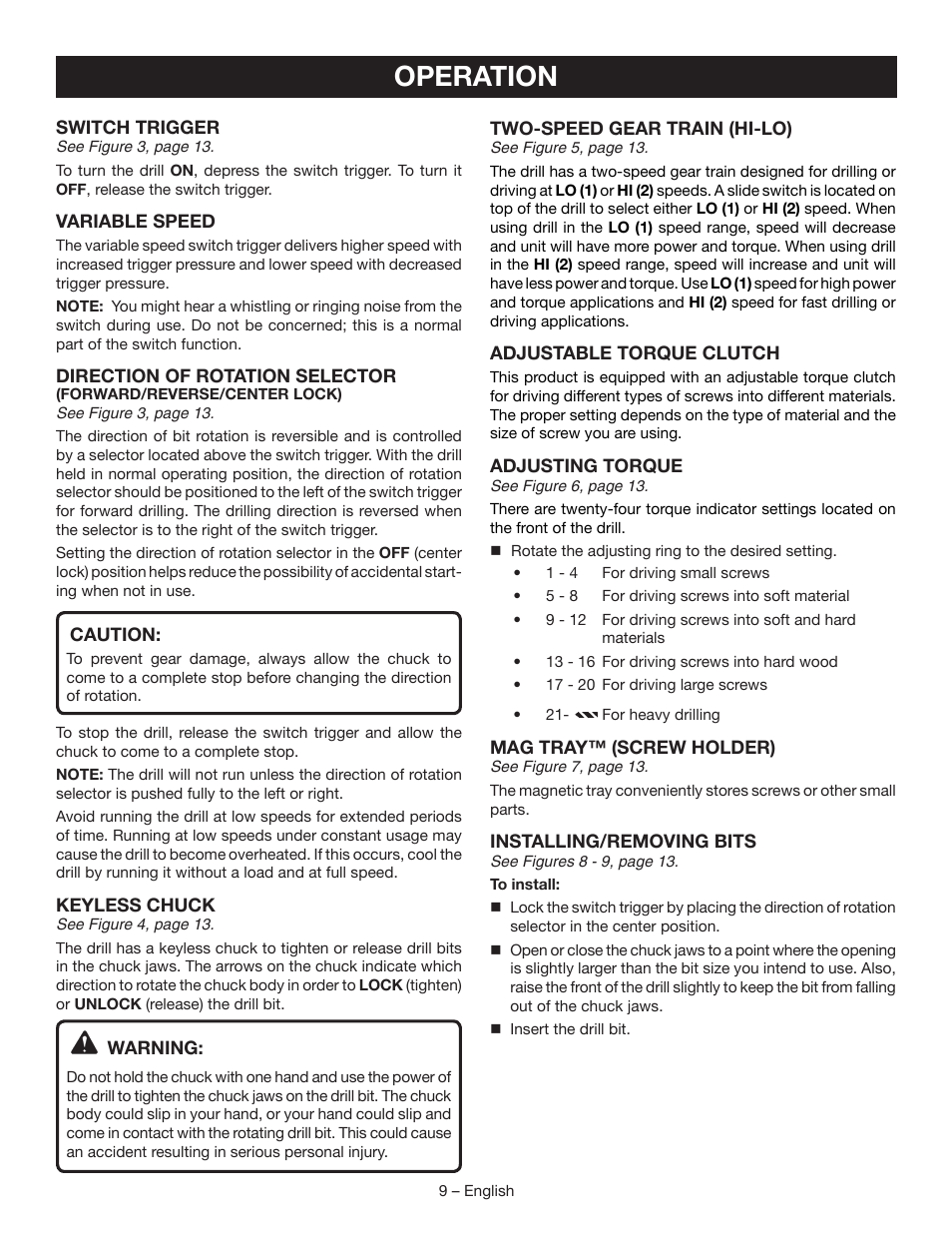 Operation | Ryobi P208B User Manual | Page 9 / 36