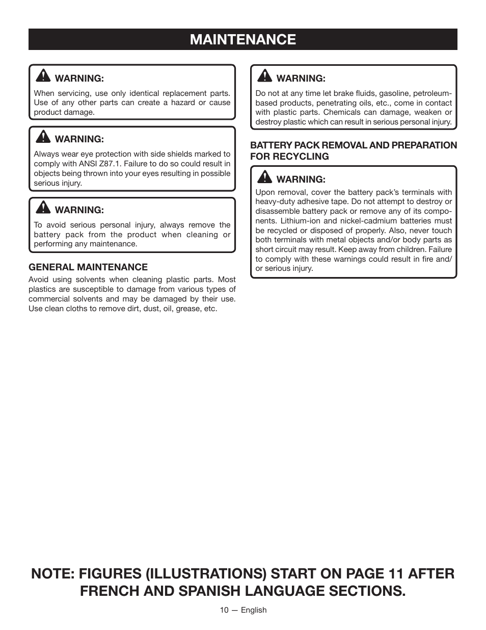 Maintenance | Ryobi P234 User Manual | Page 10 / 32