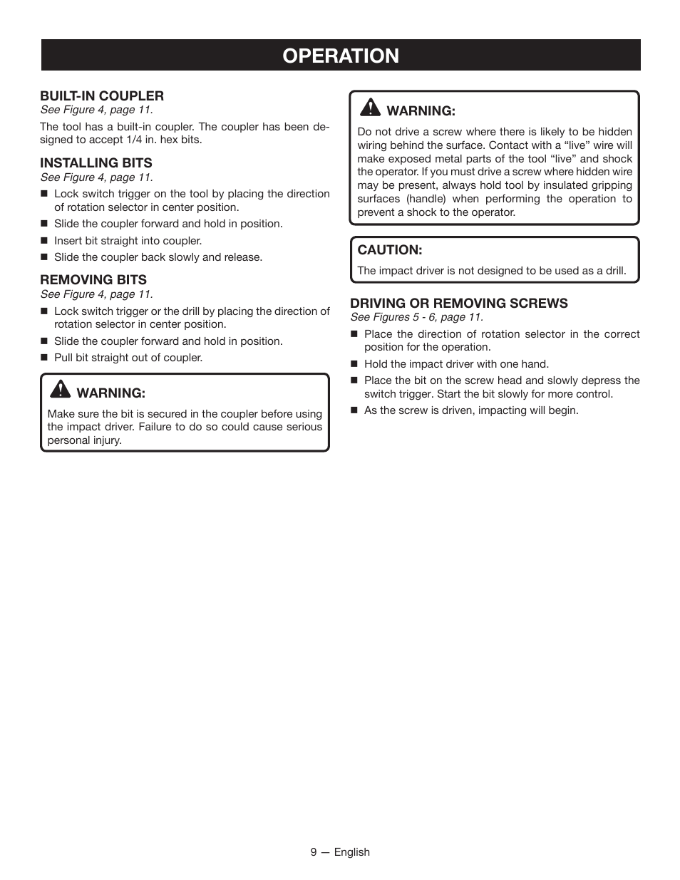 Operation | Ryobi P234 User Manual | Page 9 / 32