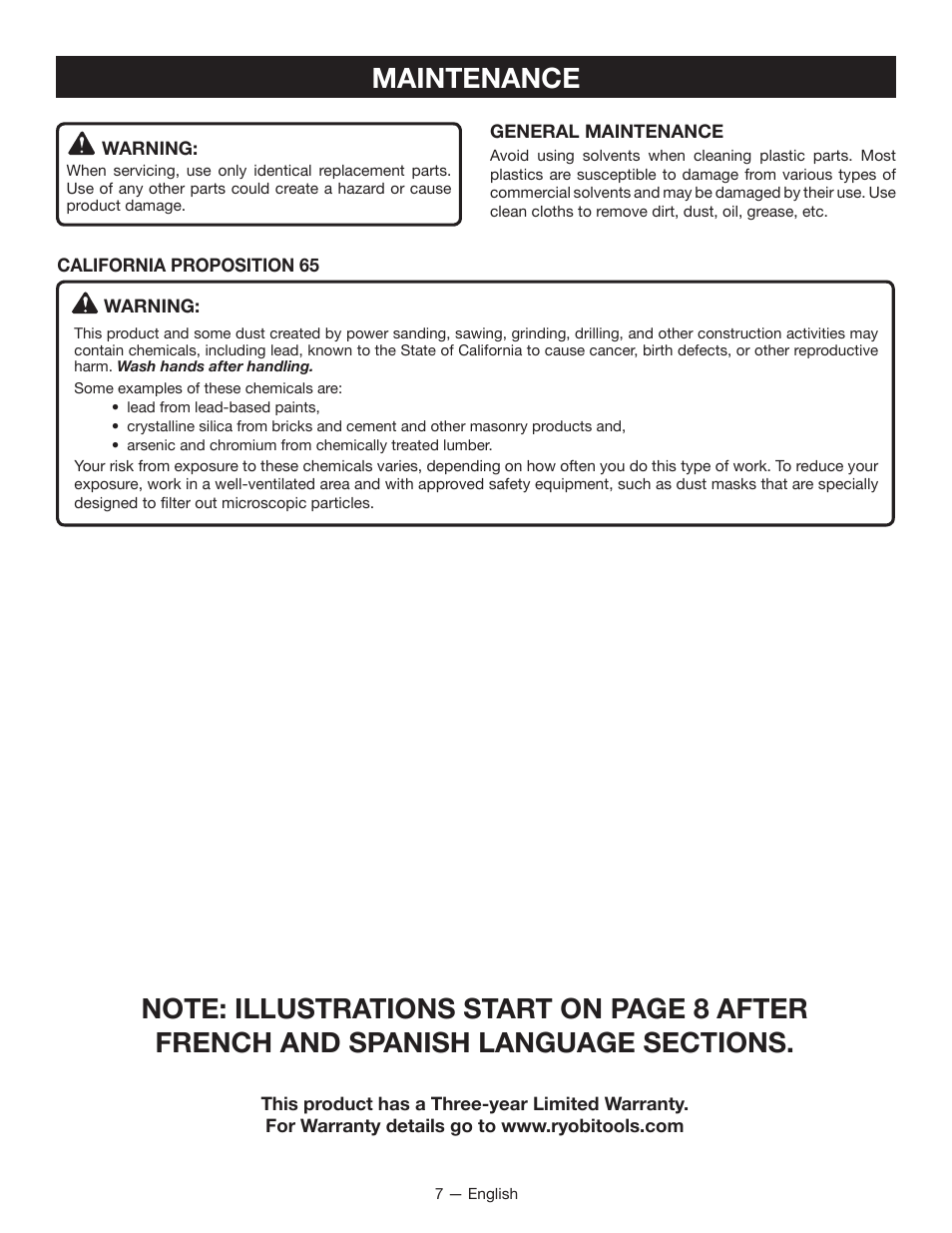 Maintenance | Ryobi P234G User Manual | Page 7 / 24