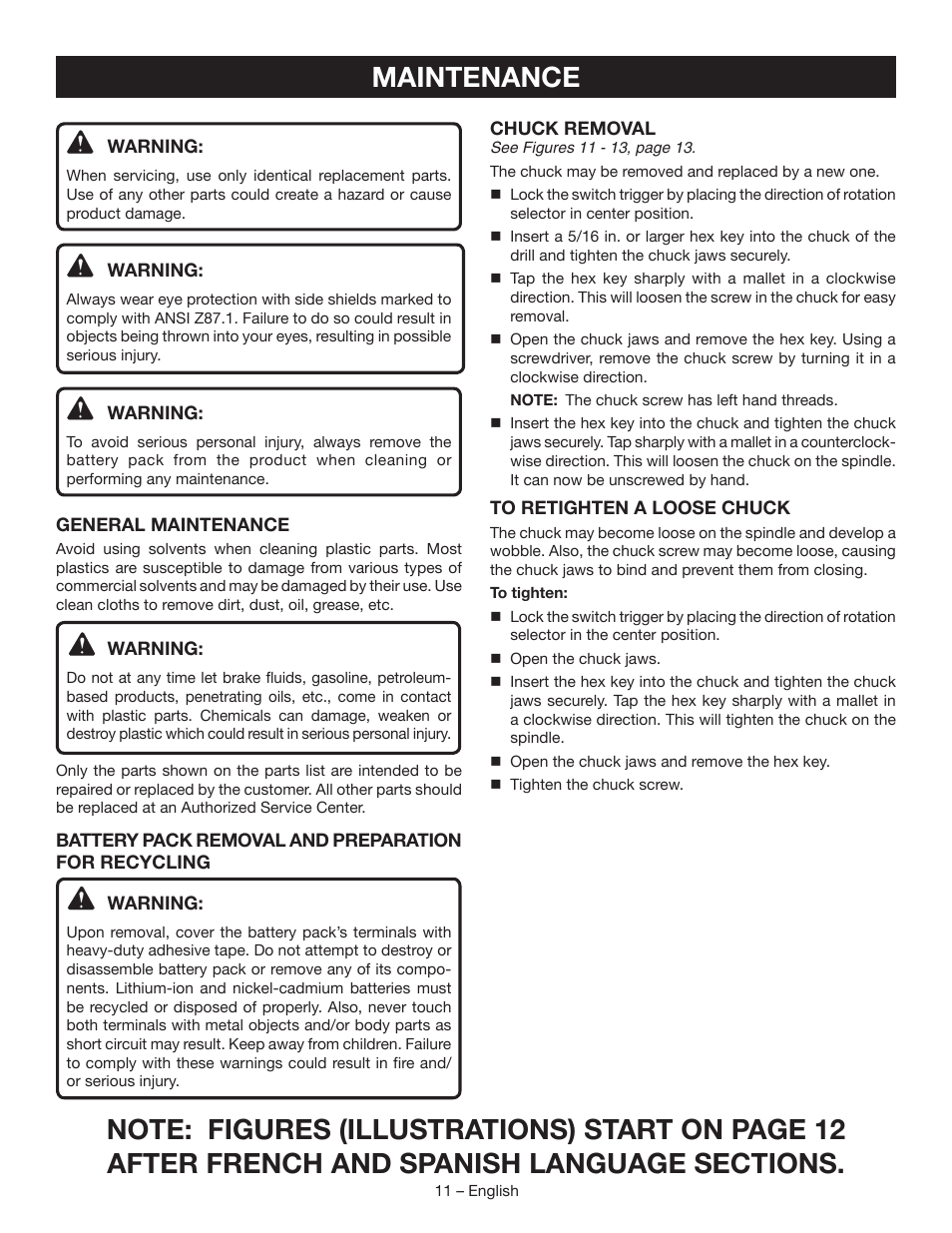 Maintenance | Ryobi P271 User Manual | Page 11 / 36