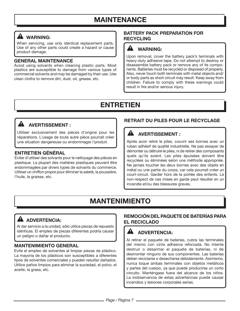 Maintenance entretien mantenimiento | Ryobi HP64L User Manual | Page 17 / 20