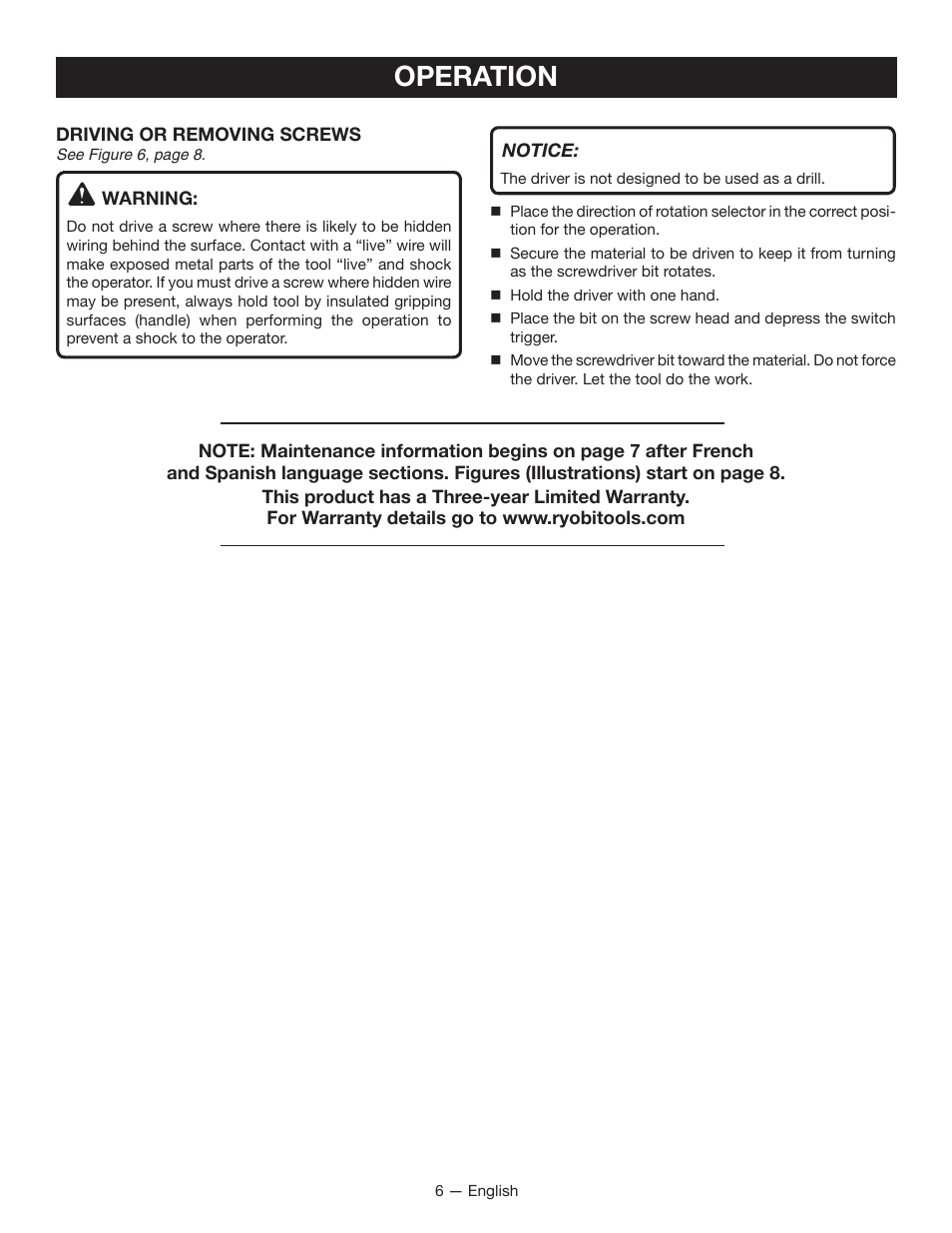 Operation | Ryobi HP64L User Manual | Page 6 / 20