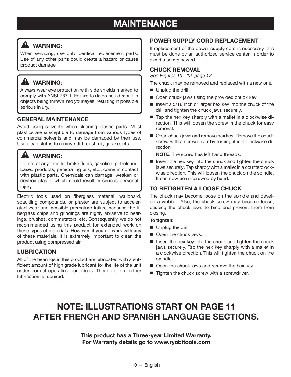 Maintenance | Ryobi HD420 User Manual | Page 10 / 32