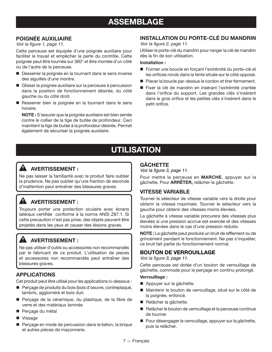 Assemblage, Utilisation | Ryobi HD420 User Manual | Page 16 / 32