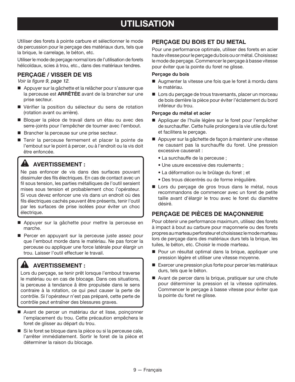 Utilisation | Ryobi HD420 User Manual | Page 18 / 32