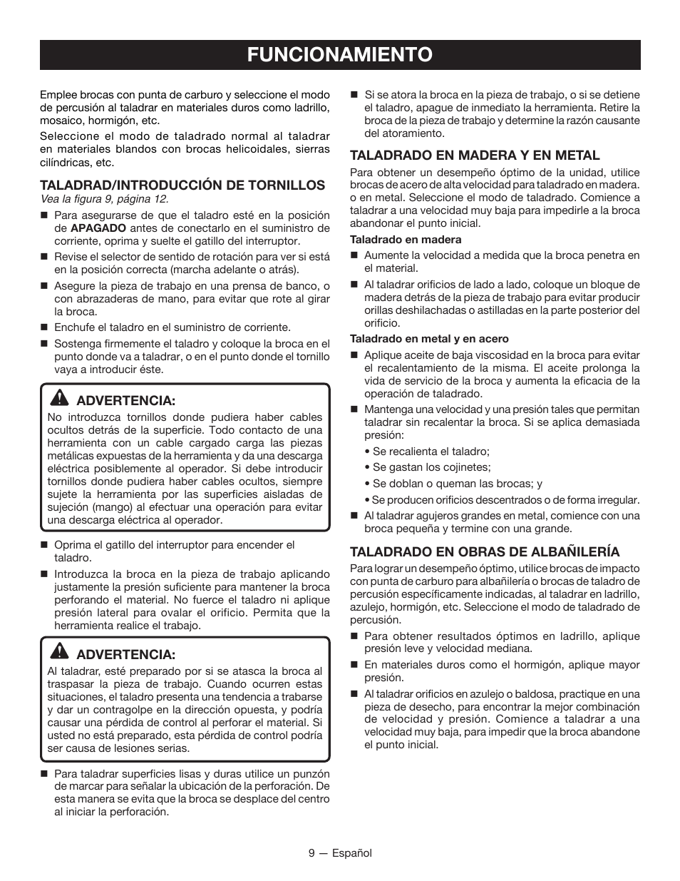 Funcionamiento | Ryobi HD420 User Manual | Page 27 / 32