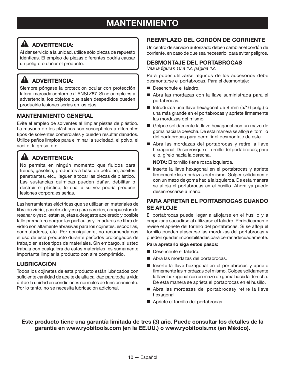Mantenimiento | Ryobi HD420 User Manual | Page 28 / 32