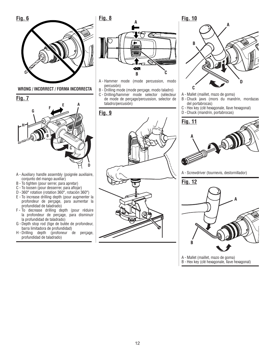 Fig. 6 fig. 7, Fig. 8, Fig. 9 | Fig. 10, Fig. 11 fig. 12 | Ryobi HD420 User Manual | Page 30 / 32