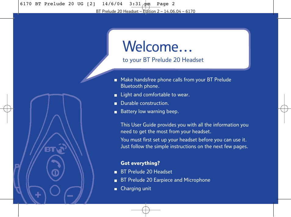 Welcome | BT 6170 User Manual | Page 2 / 17