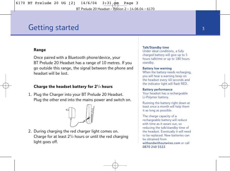 Getting started | BT 6170 User Manual | Page 3 / 17